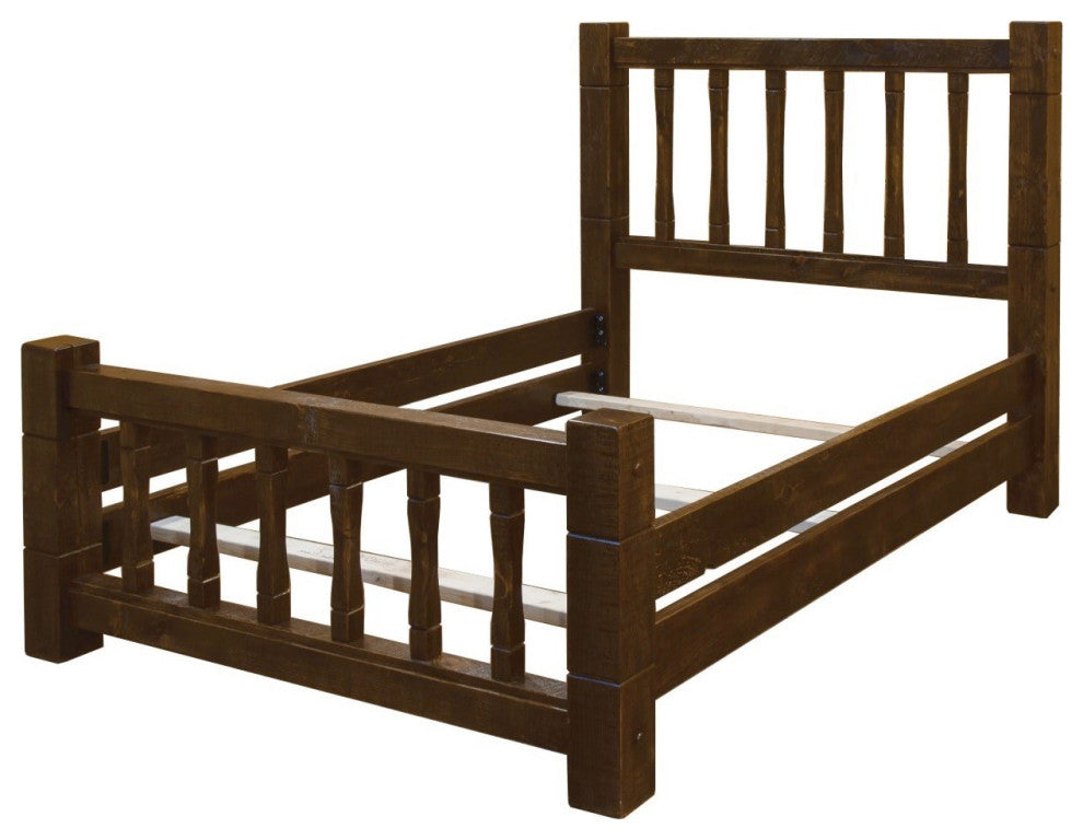Rustic Barn Wood Style Timber Peg Mission Bed, Driftwood, Full