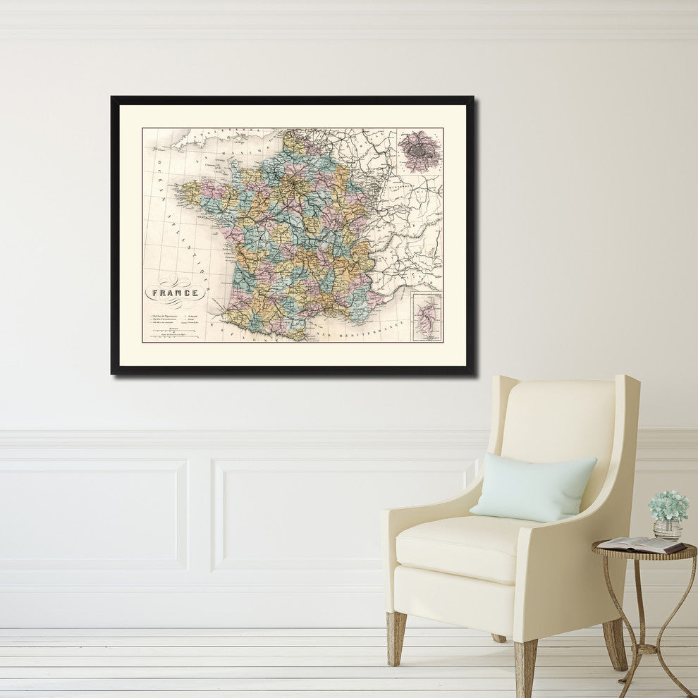 France Paris Vintage Antique Map Wall Art, 16"x21"