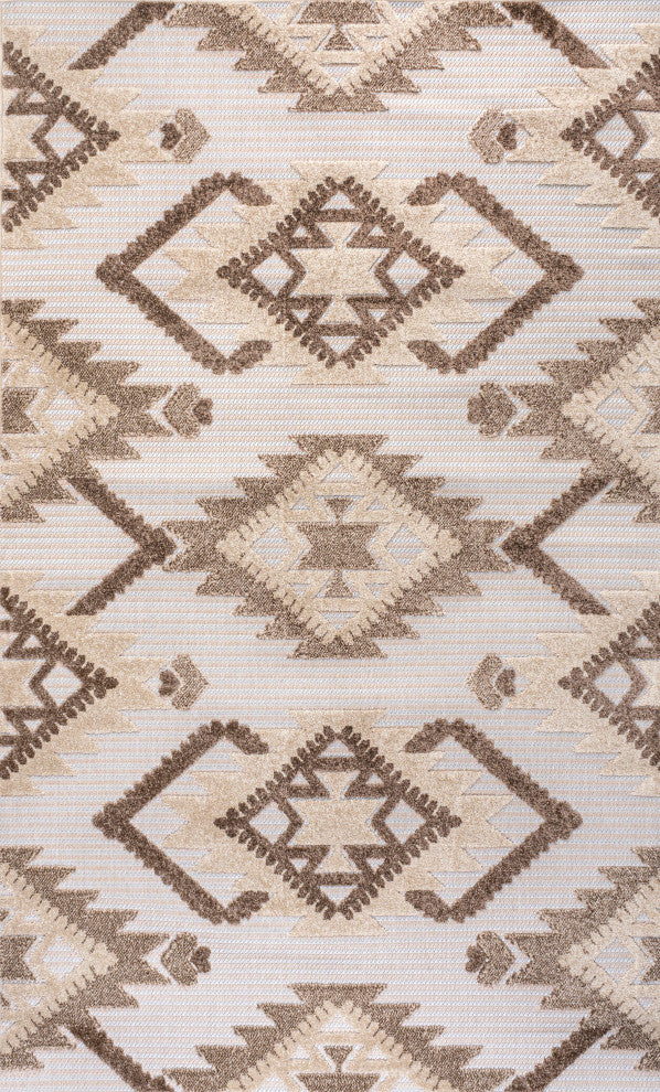 Sumak High-Low Neutral Diamond Indoor/Outdoor Area Rug, Brown/Ivory, 4x6
