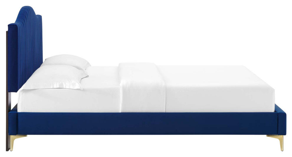 Juniper Channel Tufted Performance Velvet Twin Platform Bed, Navy