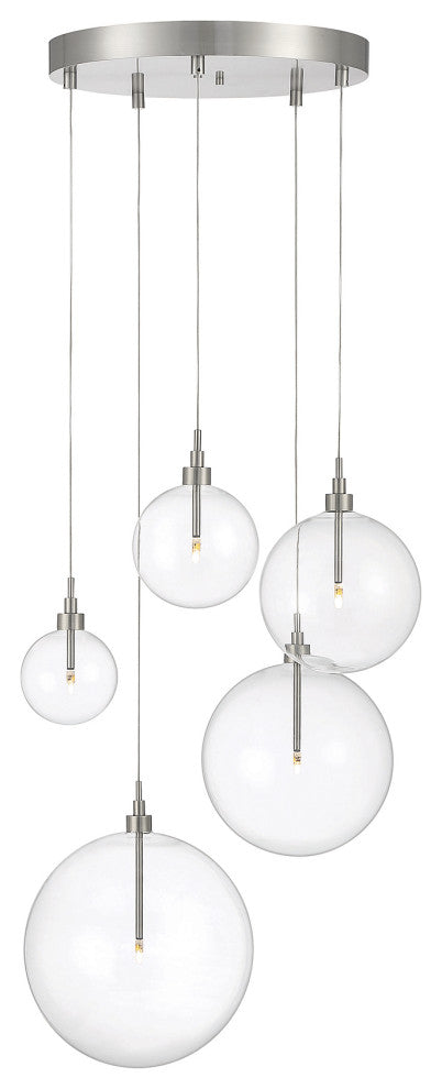 5-Light Pendant in Natural Brass, Brushed Nickel
