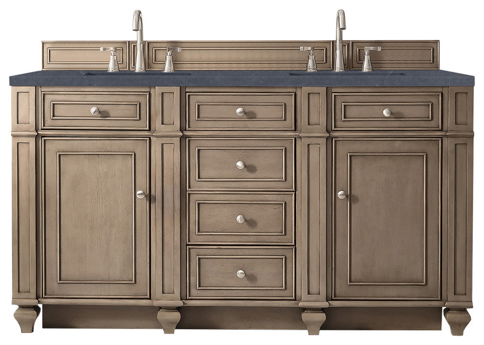 Bristol 60" Double Vanity Whitewashed Walnut, Charcoal Soapstone Quartz