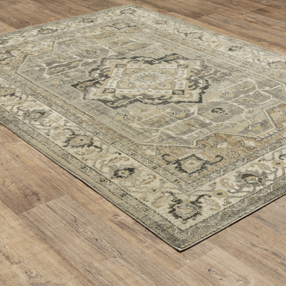 Fleming Vintage Medallion Beige and  Grey Area Rug, 7'10"x10'10"