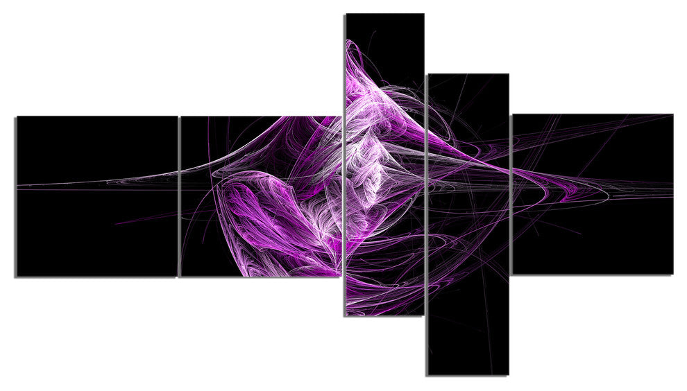 Purple on Black Fractal Illustration, Abstract Canvas Print, 60"x32", 5 panels