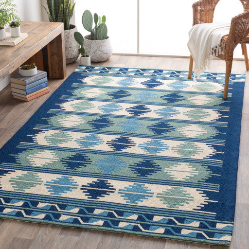 Surya Rain RAI-1274 8'x10' Rug, Navy/Sky Blue/Mint/Cream