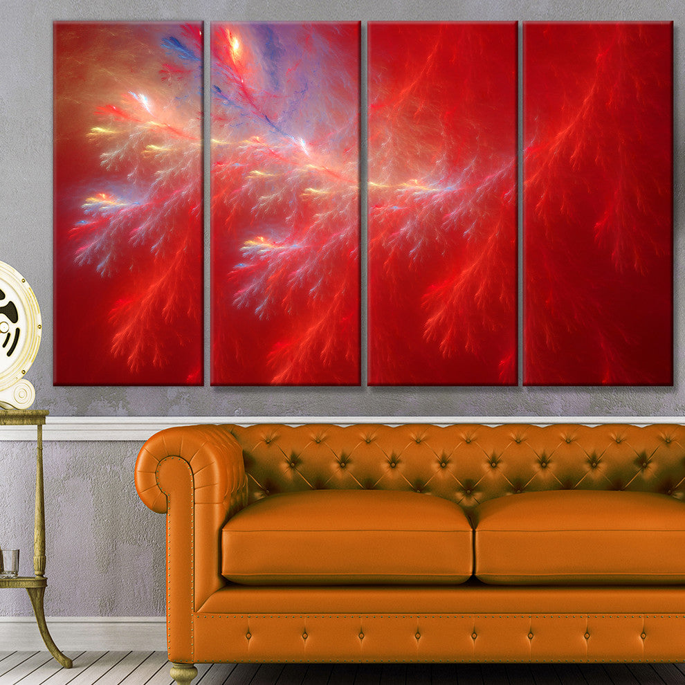 Mystic Red Thunder Sky, Abstract Canvas Art Print, 48"x28", 4 Panels