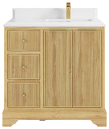 Austin 36 Right Offset Bath Vanity in Light Natural Teak 1.5" Empira Quartz