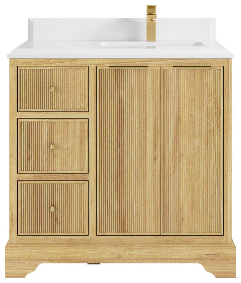 Austin 36 Right Offset Bath Vanity in Light Natural Teak 1.5" Empira Quartz