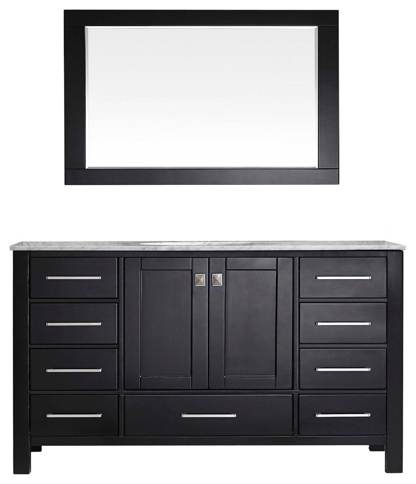 Eviva Aberdeen 60 Transitional Espresso Single Bathroom Vanity Carrera Top