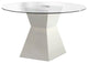 Benzara BM208997 Round Glass Dining Table With Square Pedestal Base, White