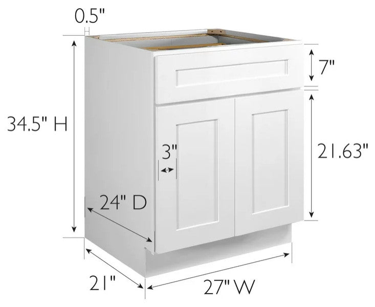 Base Pantry Cabinet, Wide Storage Drawer & Lower Doors With Framed Front, White