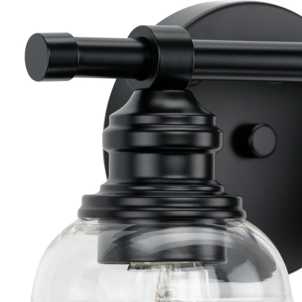 Ambrose Collection 13" 2-Light Matte Black Clear Glass Bath Vanity Light