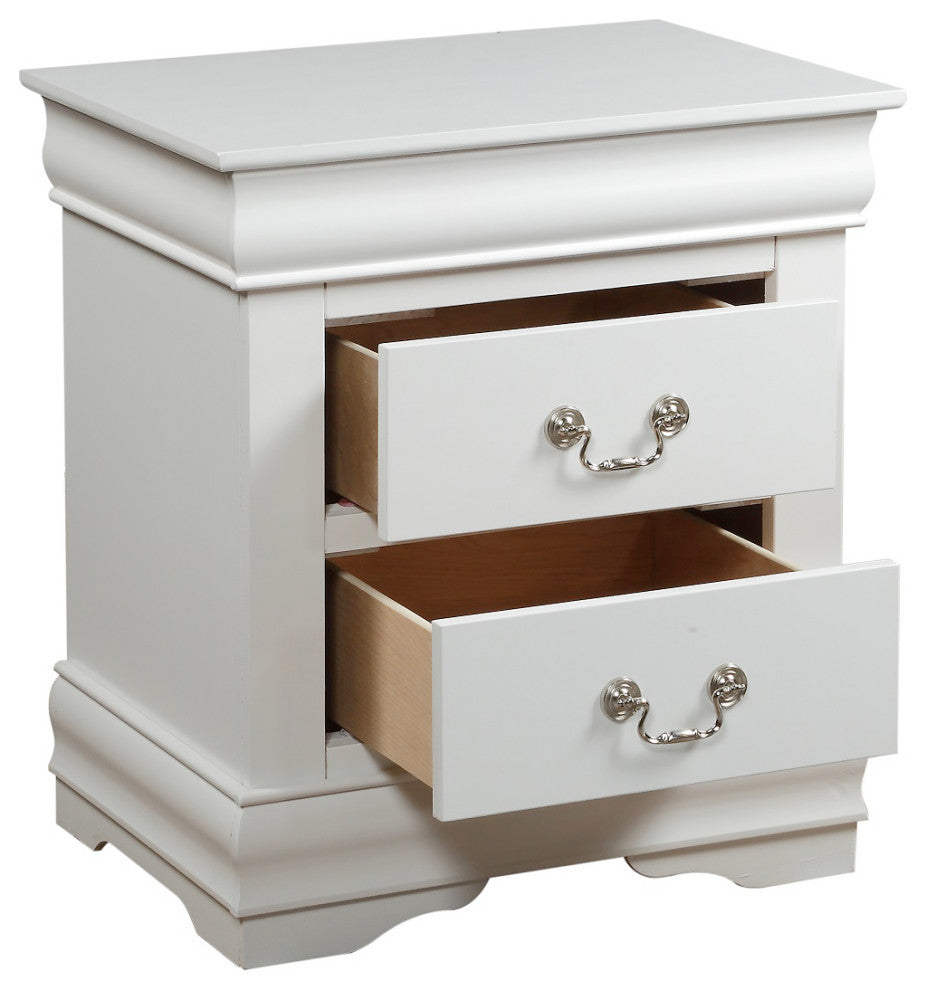 2 Drawers Nightstand, White