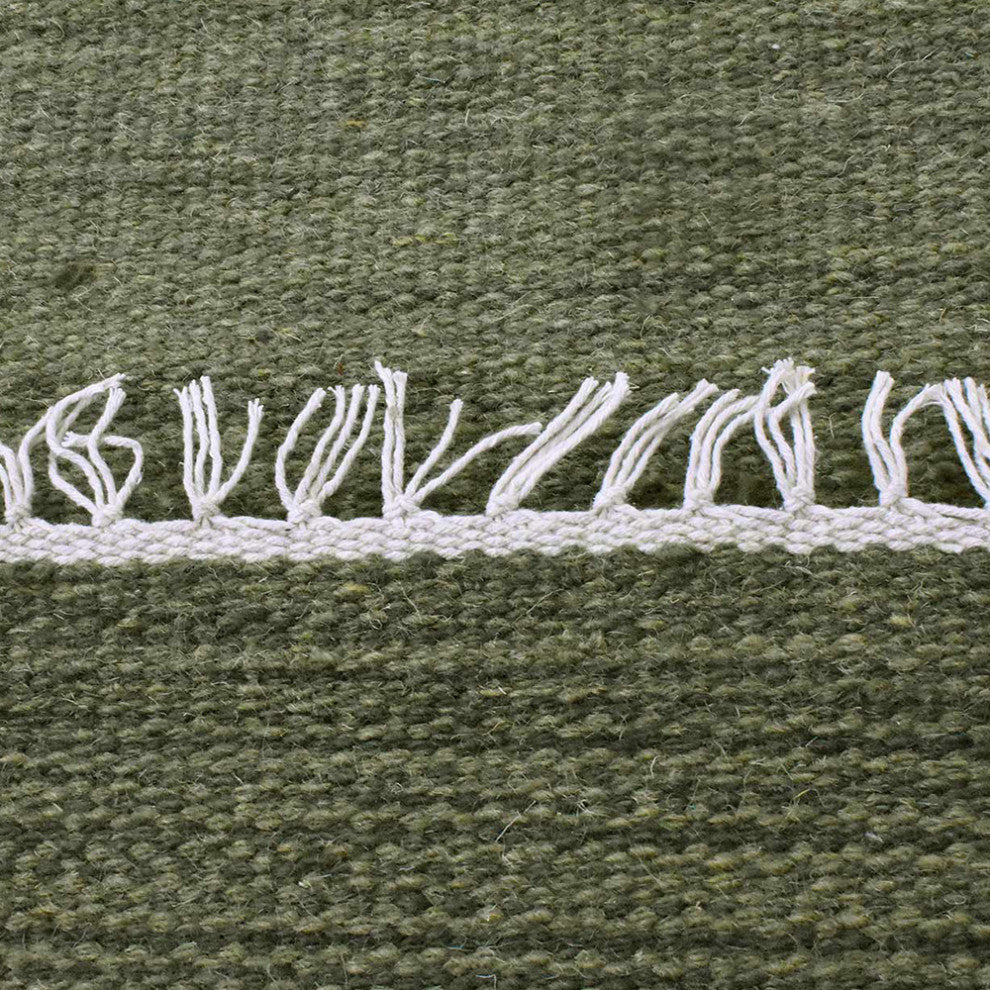 Hand Woven Flat Weave Kilim Wool Runner Area Rug Solid Olive D00111, Olive, [Rectangle] 8'x10'