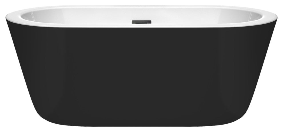 60" Freestanding Bathtub, Black, White Interior, Black Drain, Trim