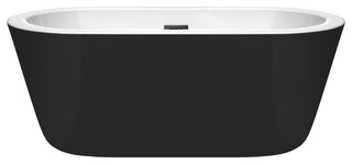 60" Freestanding Bathtub, Black, White Interior, Black Drain, Trim