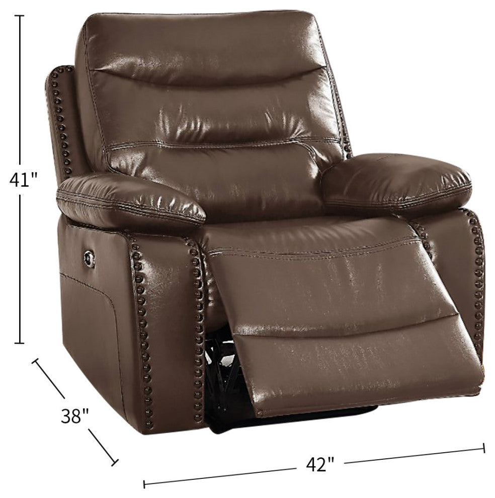 Leather-Gel Power Motion Recliner, Brown Finish