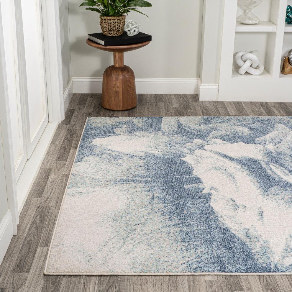 Petalo Abstract Two-Tone Modern Blue/Cream 8 ft. x 10 ft. Area Rug