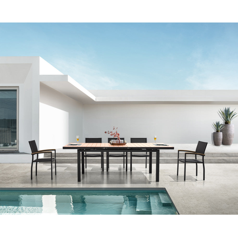Carlo Extend Imitated Wood Outdoor Dining Set for 8, Patio Party Furniture