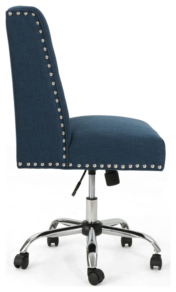 GDF Studio Quentin Contemporary Fabric Swivel Office Chair, Navy Blue/Chrome