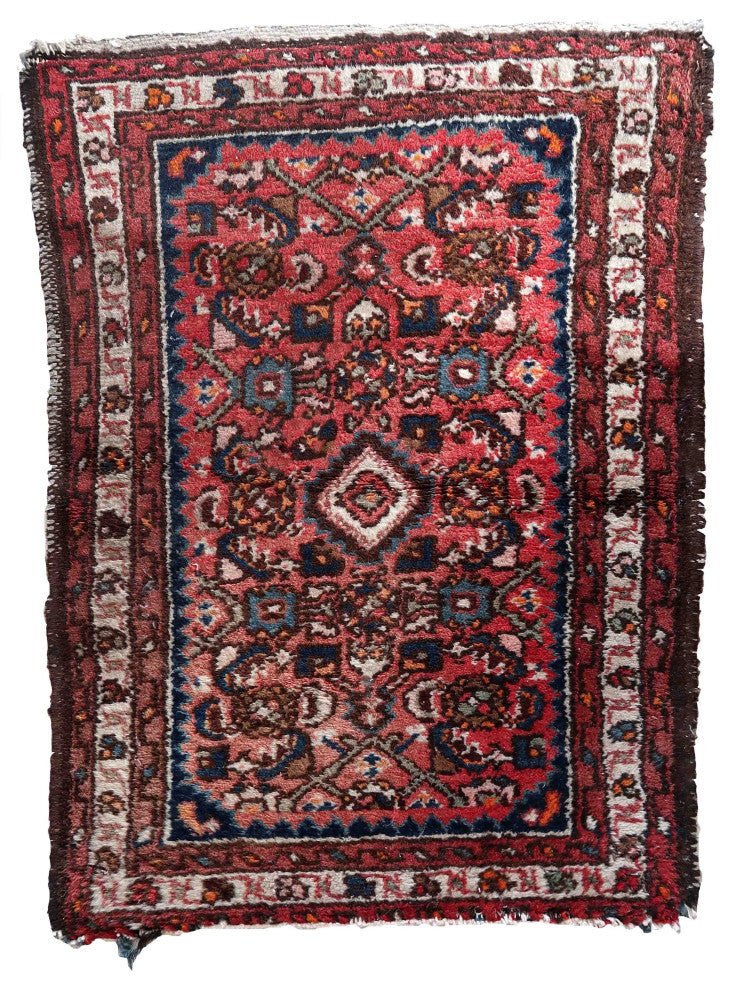 Handmade Vintage Persian Hamadan Rug 2'x2.8', 62cmx86cm, 1970s