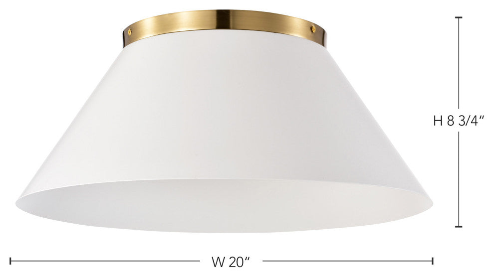 Dover 3-Light Large Flush Mount Fixture, White With Vintage Brass
