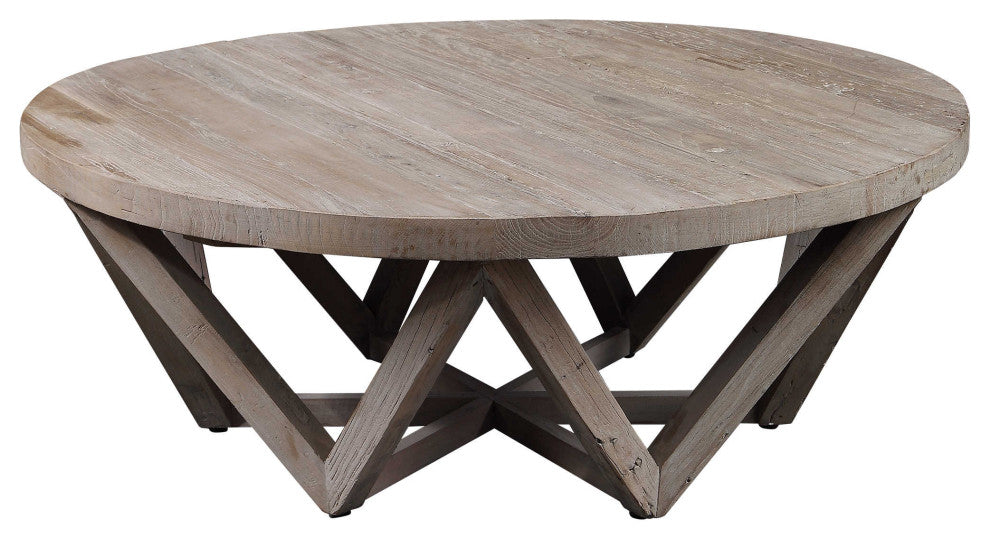 Luxe Rustic Geometric Reclaimed Wood  Coffee Table Round Zig Zag Open Triangle