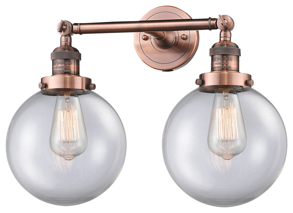2-Light Beacon 19" Bath Fixture, Antique Copper, Glass: Clear