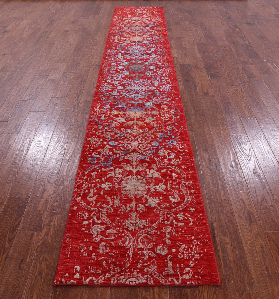 2' 5" X 14' 3" Modern Handmade Wool & Silk Runner Rug - Q14906