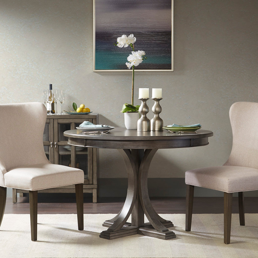 TATEUS 44" Round Dining Table, Solid Wood Finish Classic Design, Grey
