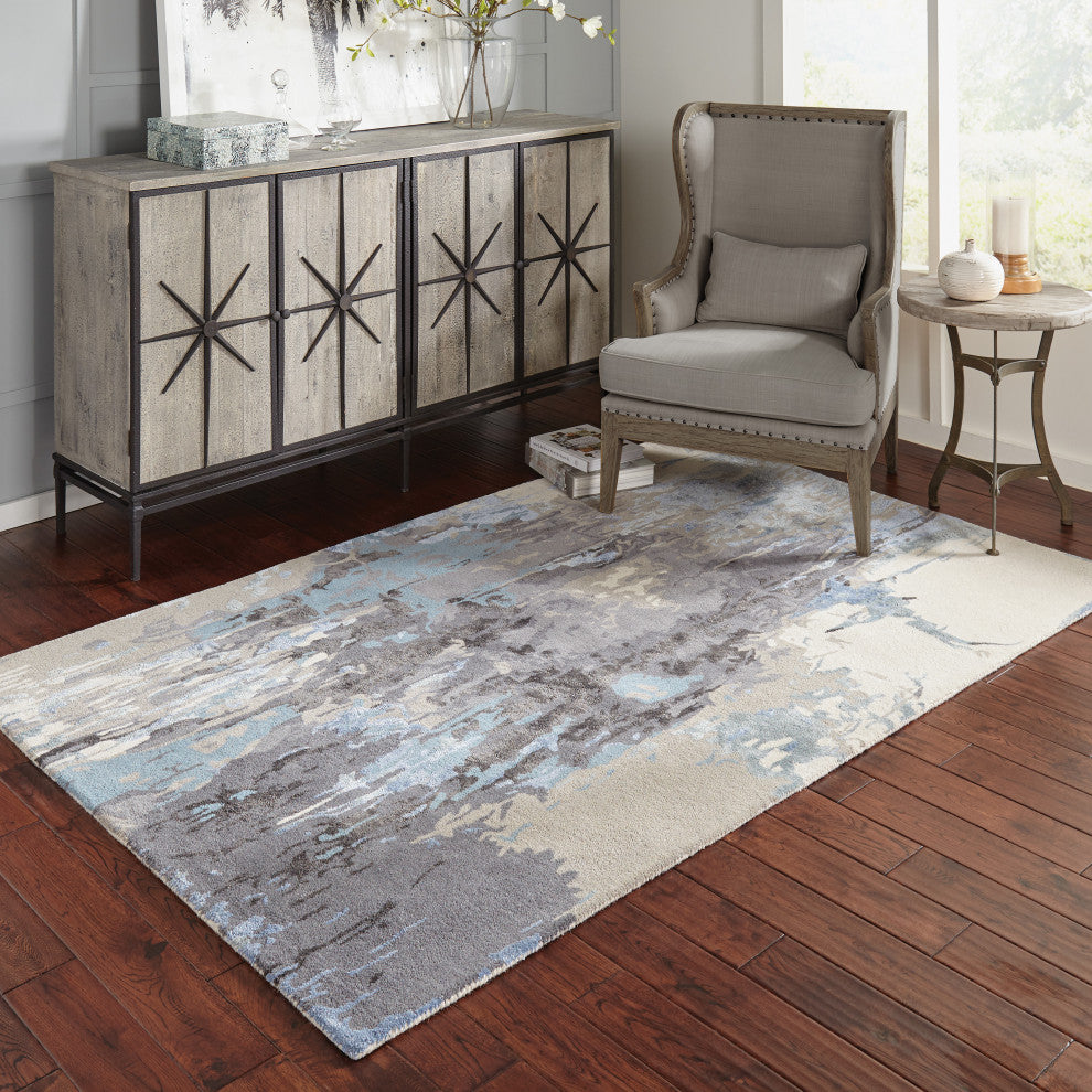 Galen Contemporary Abstract Blue/ Grey Area Rug, 8'x10'