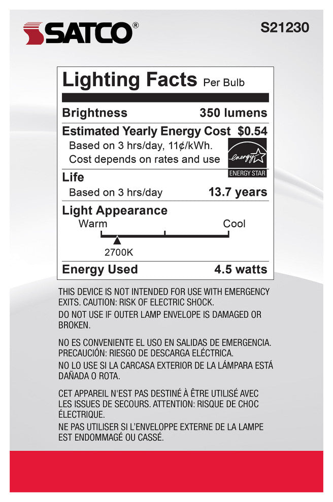 4.5W G25 LED, White, Medium Base, 90 CRI, 2700K, 120V