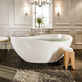 Eviva Cloud 63" Matte White Oval Solid Surface Freestanding Bathtub