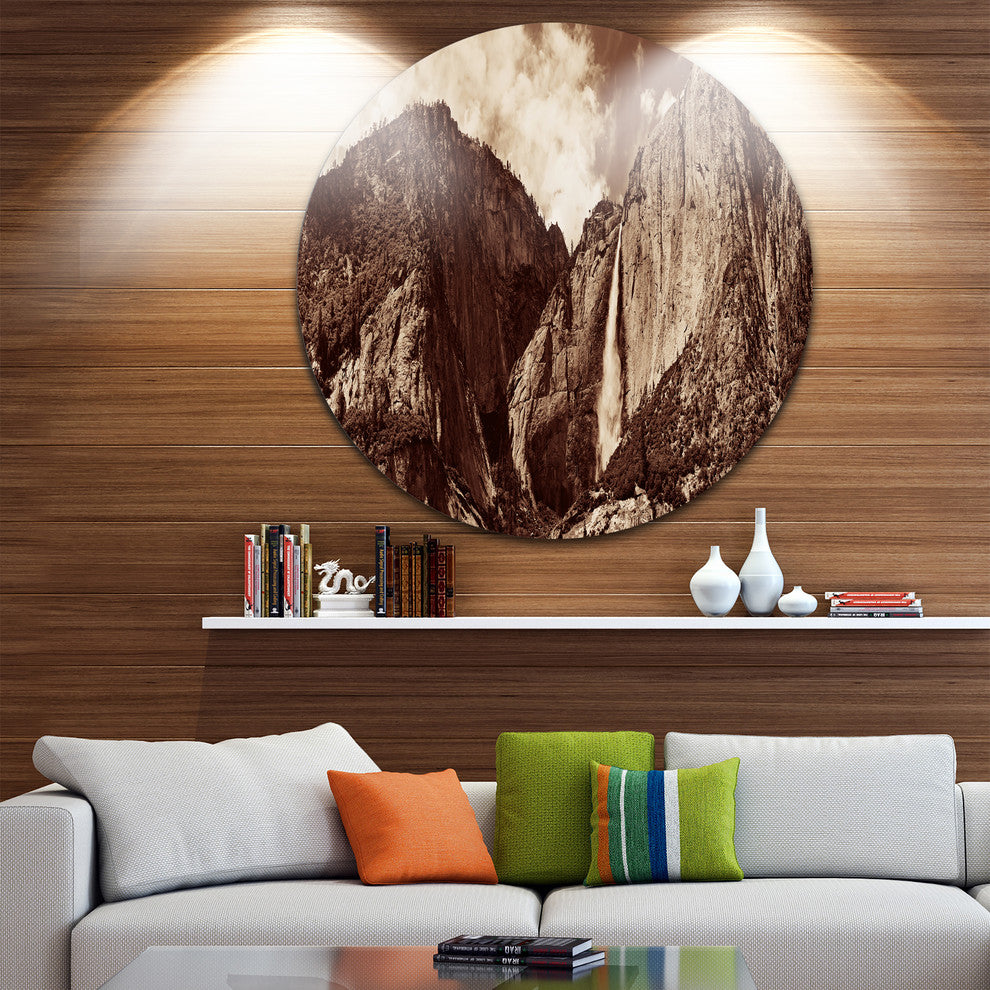Yosemite Waterfall Panorama, Seashore Round Wall Art, 23"