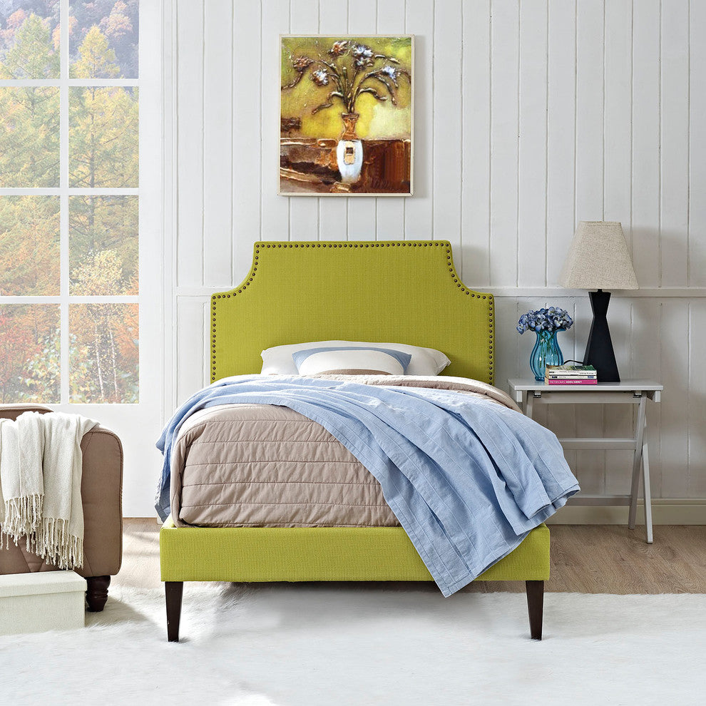 Modway Laura Twin Fabric Platform Bed With Squared Tapered Legs, Wheatgrass