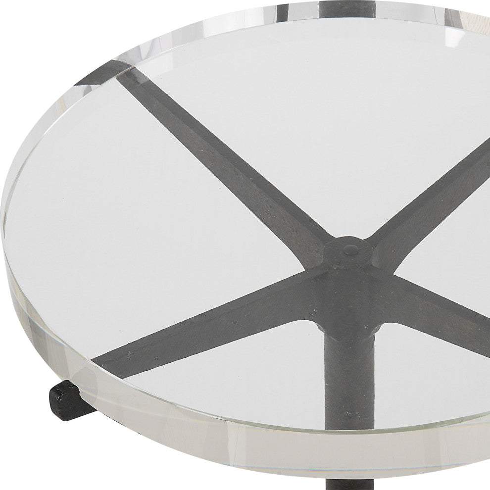 Close-up of the glass top with cross support on white background.