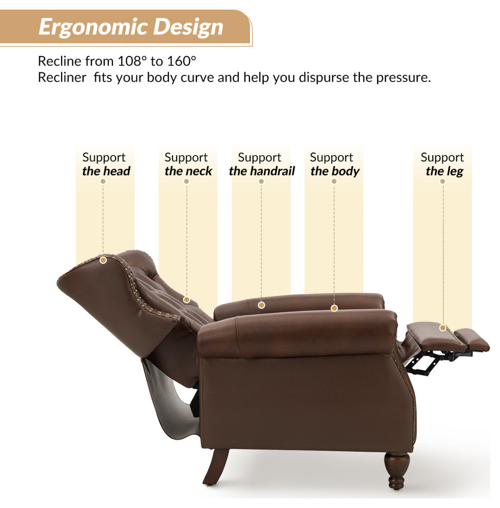 Genuine Leather Recliner, Set of 2, Brown
