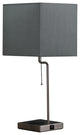 Benzara BM240340 Table Lamp With Wireless Charging and Square Shade, Silver