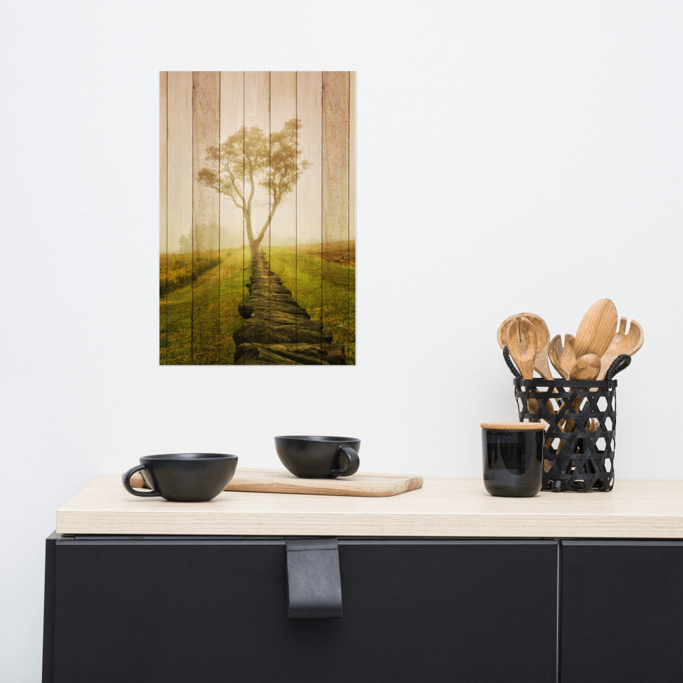 Faux Wood Calming Morning Landscape Photo Unframed Wall Art Prints, 12" X 18"
