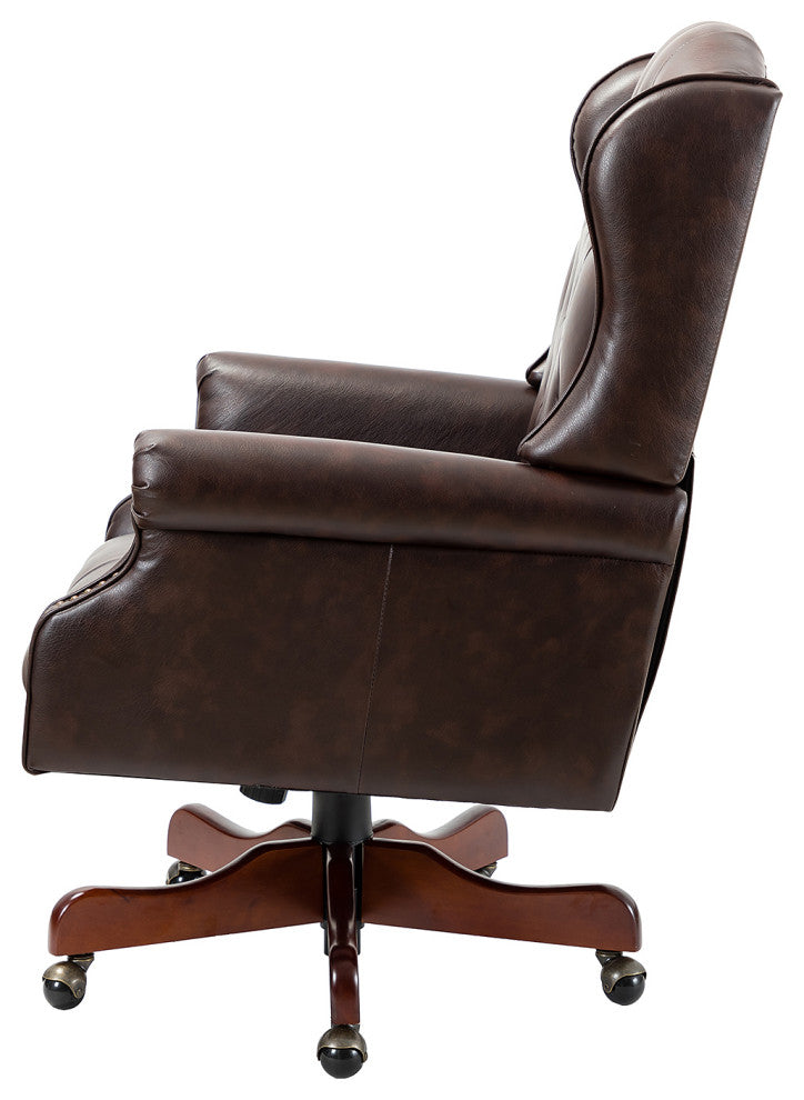 Executive Swivel Office Task Chair With Tufted Back, Brown
