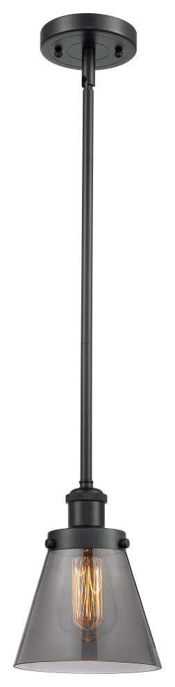 Small Cone 1-Light Pendant, Matte Black, Plated Smoke