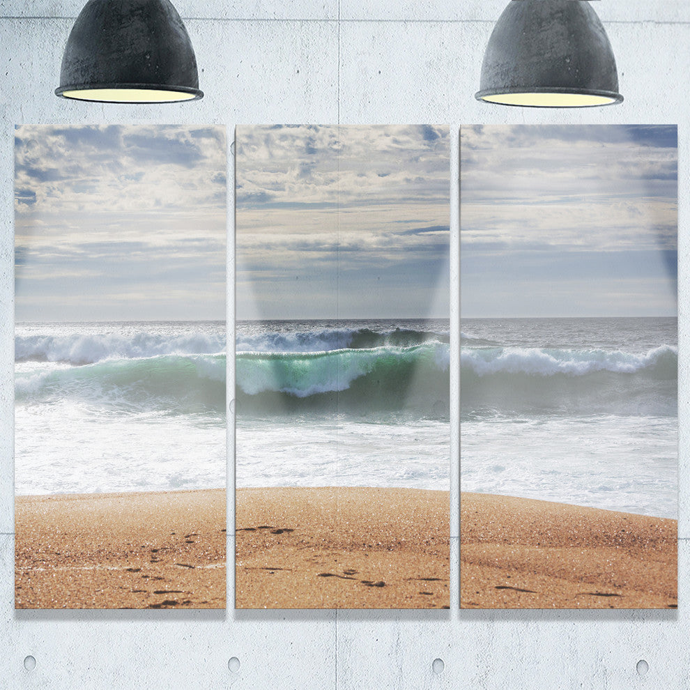 "Large Blue Waves and Blue Sky" Metal Wall Art, 3 Panels, 36"x28"