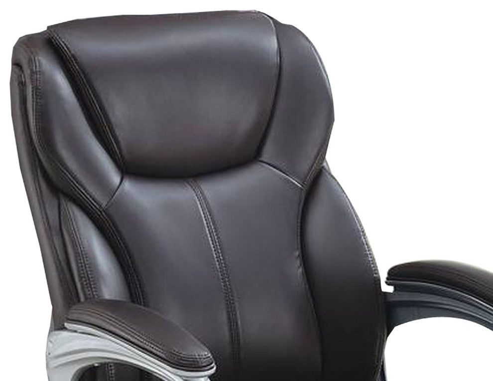 Office Chair with Adjustable Height and Casters, Brown and Silver
