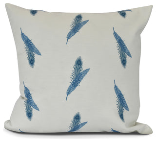Feather Stripe, Floral Print Pillow, Blue, 18" x 18"