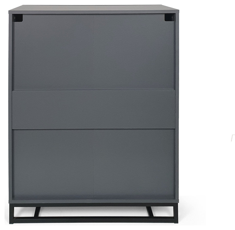 GDF Studio Modern 4-Drawer Wood Dresser With Iron Base, Charcoal Gray/Black