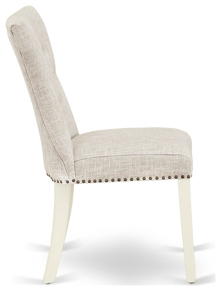 3Pc Kitchen Set, Round Dinner Table, 2 Chairs, Doeskin Chairs Seat, Linen White