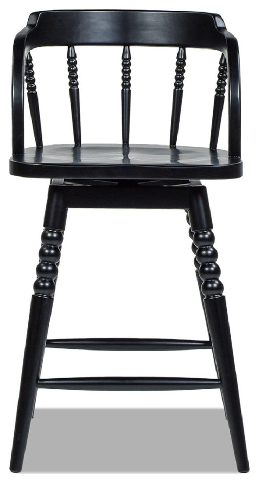 Breda 25.5" Turned Bubble Spindle Low-Back Wood Swivel Counter Stool, Black