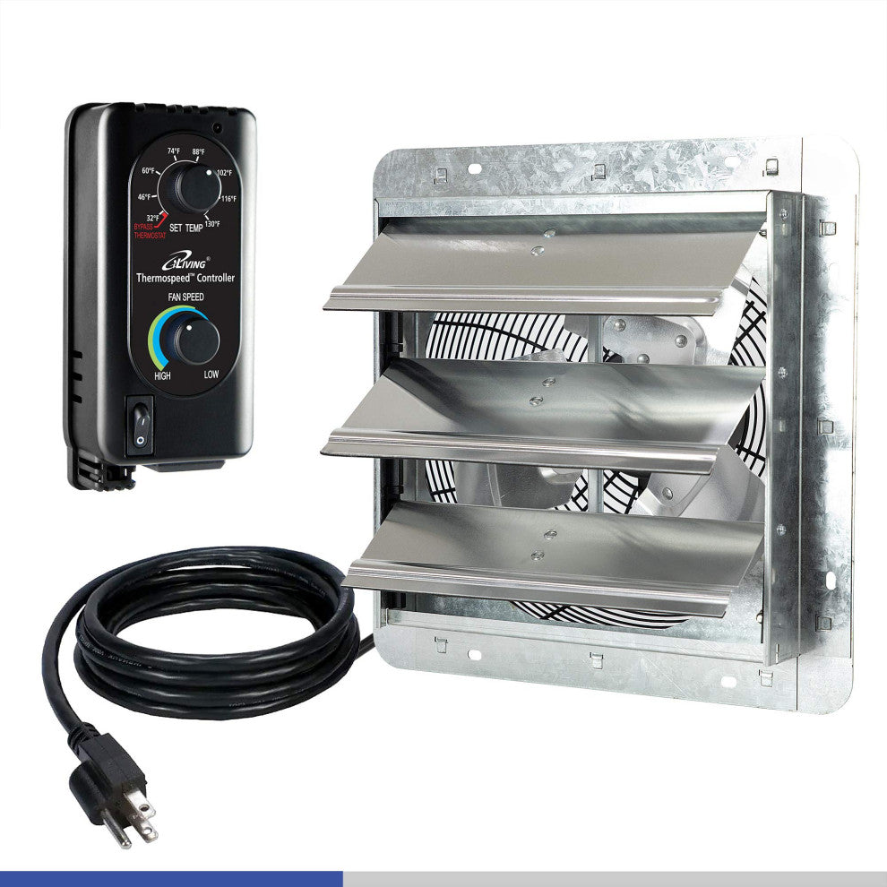 Wall Mounted Shutter Exhaust, 12"? Fan With Thermo-Speed Controller
