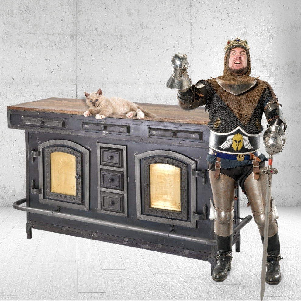 70" Steampunk Industrial Home Bar Island Counter Top Cabinet with Footrest