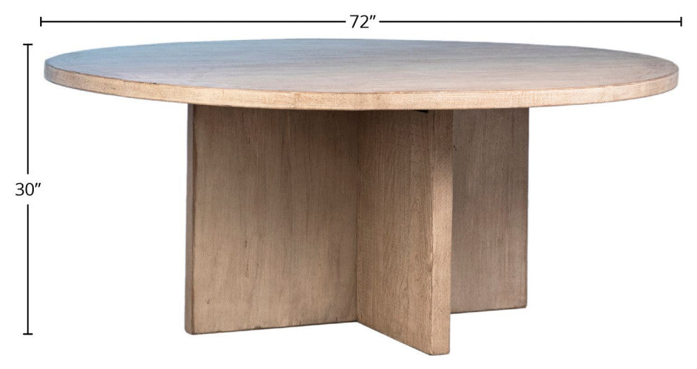 Brooks 72" Round Reclaimed Pine Dining Table With Cross Base, Light Warm Wash